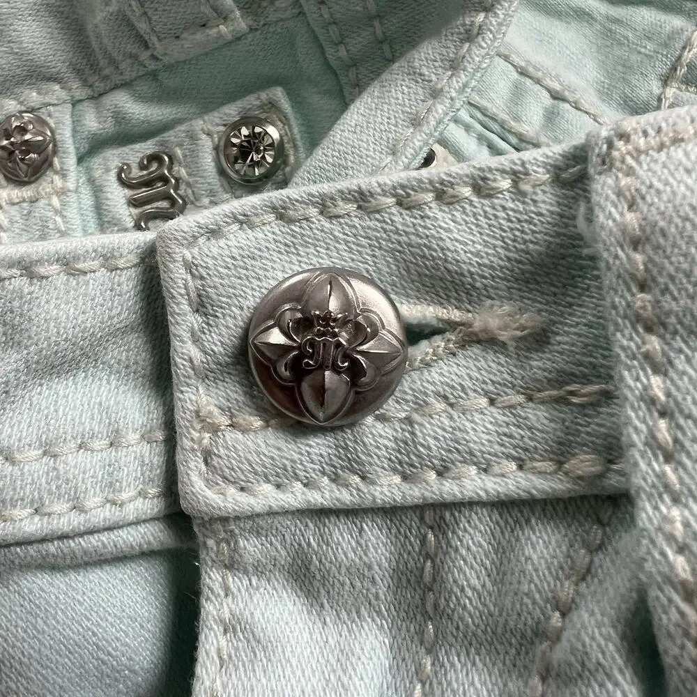 Miss Me Girl Icy Blue JK5633M4 Bermuda Bling Cross Stretch Denim Jean Short 16
